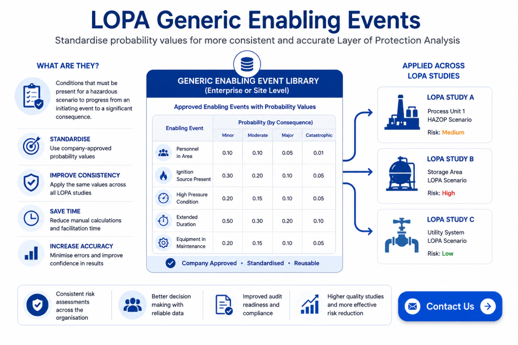 LOPA Generic Enabling Events standardising probability values across LOPA studies
