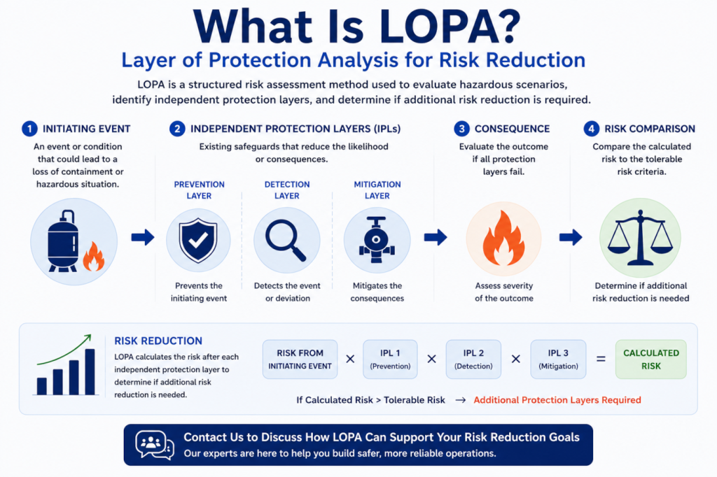 What is LOPA infographic showing Layer of Protection Analysis and independent protection layers